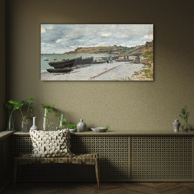 A quiet port on a summer day Glass art print