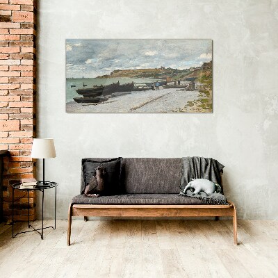 A quiet port on a summer day Glass art print