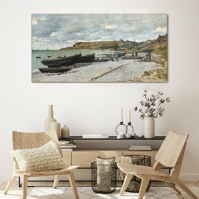 A quiet port on a summer day Glass art print