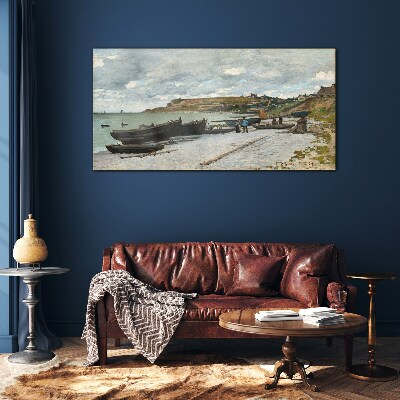 A quiet port on a summer day Glass art print