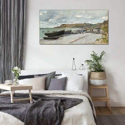 A quiet port on a summer day Glass art print