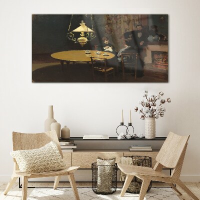 Evening at the table Wall art on glass