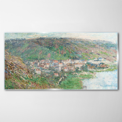 Spring landscape by the river Glass art print