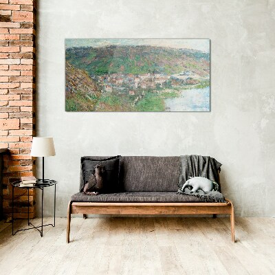 Spring landscape by the river Glass art print