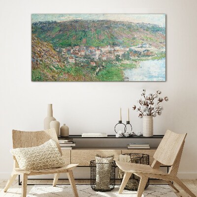 Spring landscape by the river Glass art print