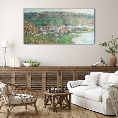 Spring landscape by the river Glass art print