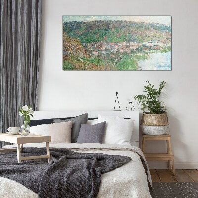 Spring landscape by the river Glass art print
