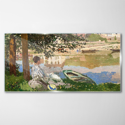 A quiet river bank Wall art on glass