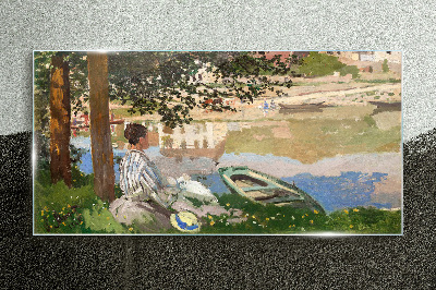 A quiet river bank Wall art on glass