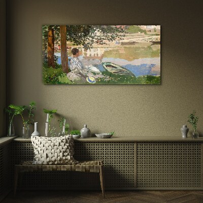A quiet river bank Wall art on glass