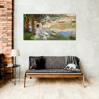 A quiet river bank Wall art on glass