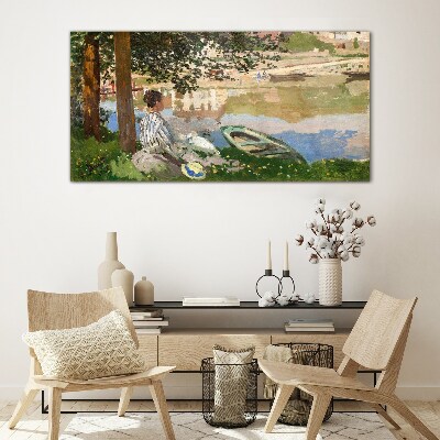 A quiet river bank Wall art on glass