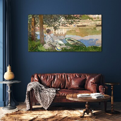 A quiet river bank Wall art on glass