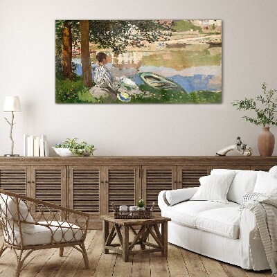 A quiet river bank Wall art on glass