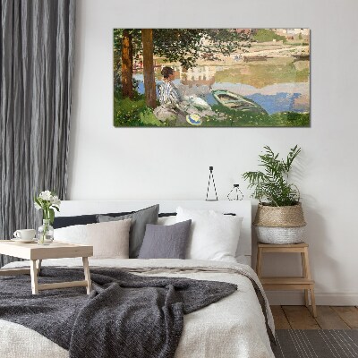 A quiet river bank Wall art on glass