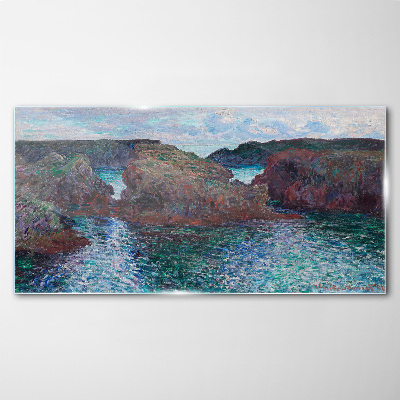 Rocks ocean monet Glass Print