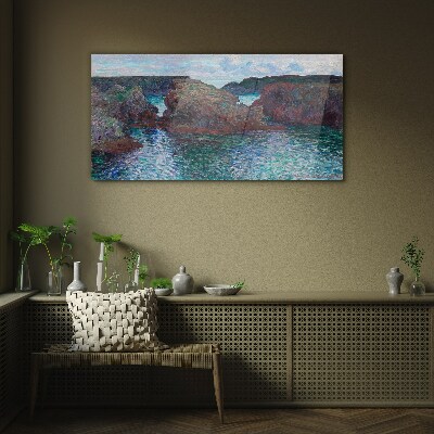 Rocks ocean monet Glass Print