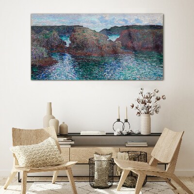 Rocks ocean monet Glass Print