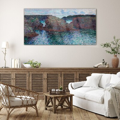 Rocks ocean monet Glass Print