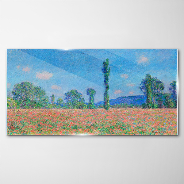 Flower field under blue sky Glass art print