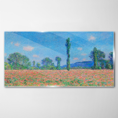 Flower field under blue sky Glass art print