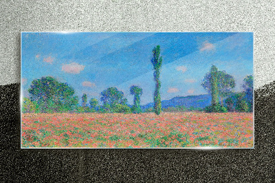 Flower field under blue sky Glass art print