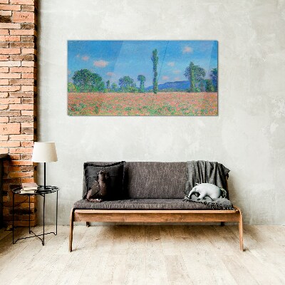 Flower field under blue sky Glass art print