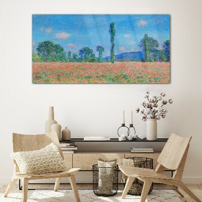 Flower field under blue sky Glass art print