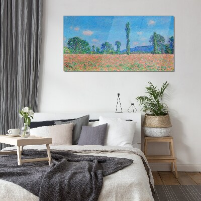 Flower field under blue sky Glass art print