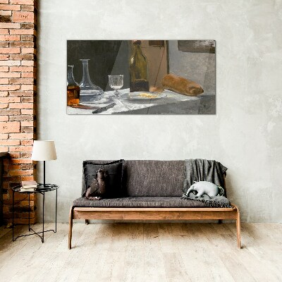 Still life with bottles and glass Glass art print