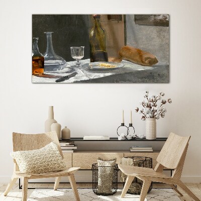 Still life with bottles and glass Glass art print