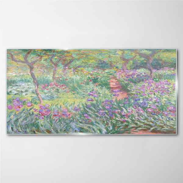 Flower garden in the spring sun Wall art on glass