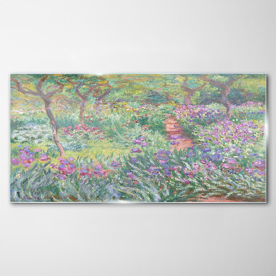 Flower garden in the spring sun Wall art on glass
