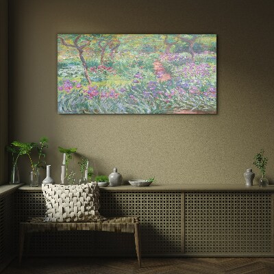 Flower garden in the spring sun Wall art on glass
