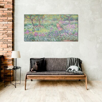 Flower garden in the spring sun Wall art on glass