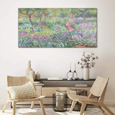 Flower garden in the spring sun Wall art on glass