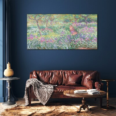 Flower garden in the spring sun Wall art on glass