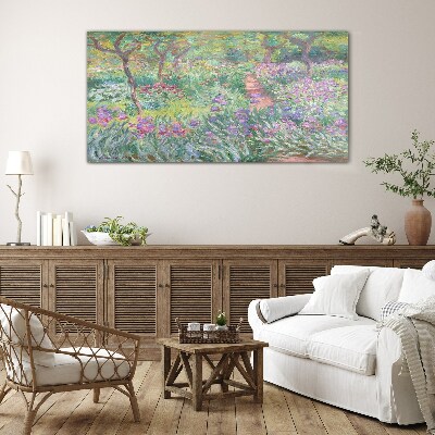 Flower garden in the spring sun Wall art on glass