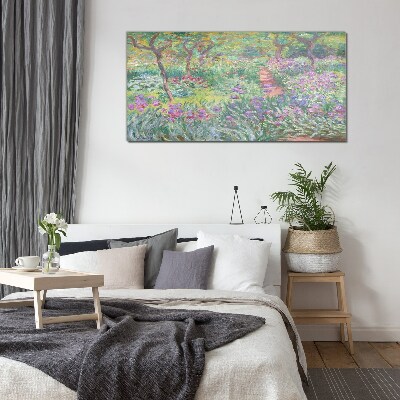 Flower garden in the spring sun Wall art on glass