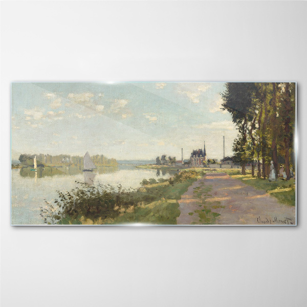 A peaceful landscape by the river Glass art print