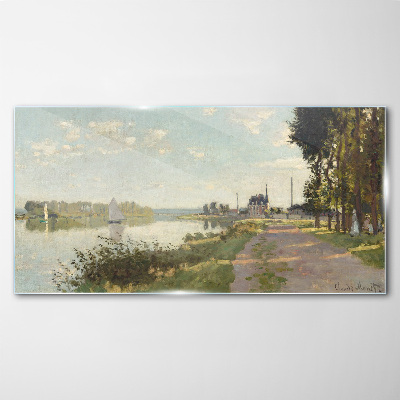 A peaceful landscape by the river Glass art print