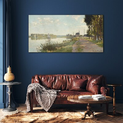 A peaceful landscape by the river Glass art print