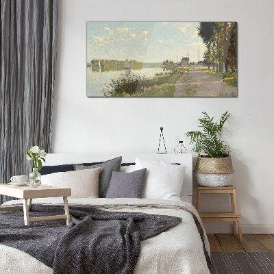 A peaceful landscape by the river Glass art print