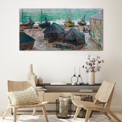 Sea port with boats Wall art on glass