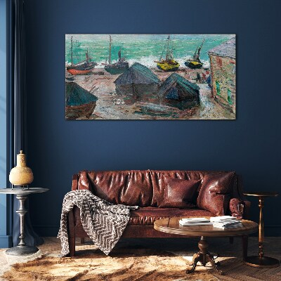 Sea port with boats Wall art on glass