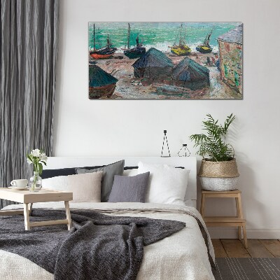 Sea port with boats Wall art on glass