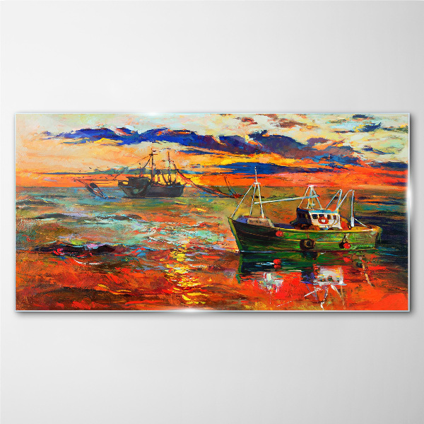 Sunset over the sea Glass art print