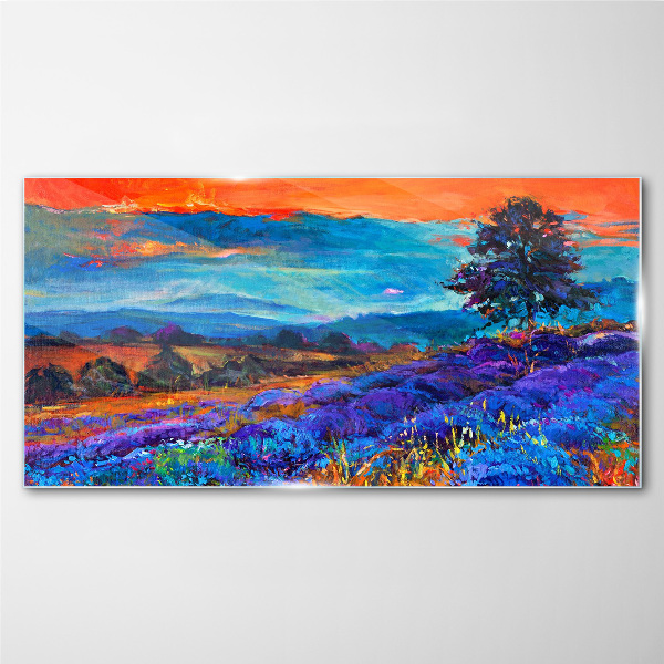 Colorful landscape in sunset Glass art print