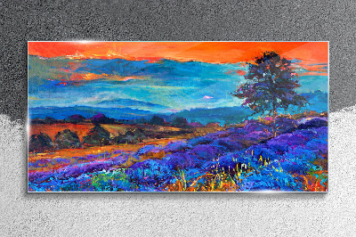 Colorful landscape in sunset Glass art print