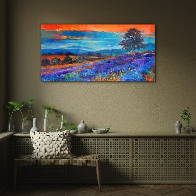 Colorful landscape in sunset Glass art print